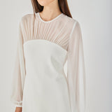 Mixed Media Mini Dress with Puff Sleeves