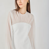 Mixed Media Mini Dress with Puff Sleeves