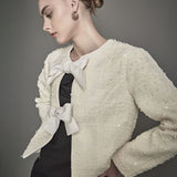 Bow Tie Textured Tweed Jacket