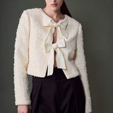 Bow Tie Textured Tweed Jacket