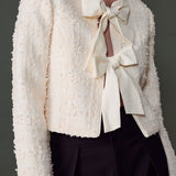 Bow Tie Textured Tweed Jacket