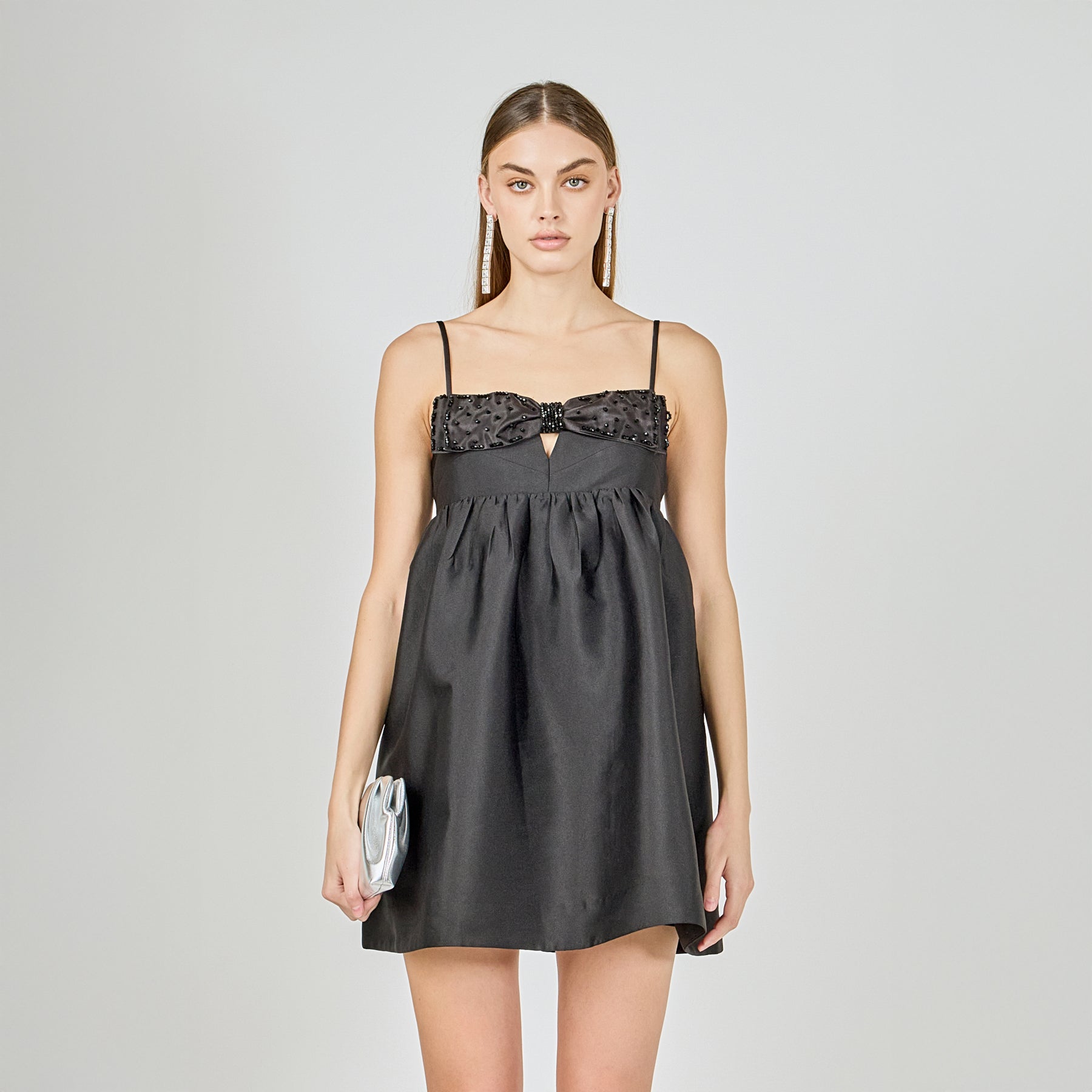 Bead Embellished Bow Mini Dress