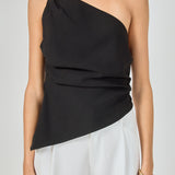 One Shoulder Ruched Top with Gold Trim