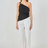 One Shoulder Ruched Top with Gold Trim