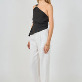 One Shoulder Ruched Top with Gold Trim