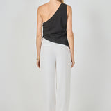 One Shoulder Ruched Top with Gold Trim