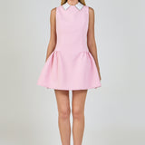 Rhinestone Piping Collared Mini Dress