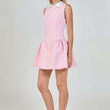 Rhinestone Piping Collared Mini Dress