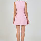 Rhinestone Piping Collared Mini Dress