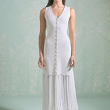 Sleeveless Fringed Knit Midi Dress