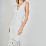 Sleeveless Fringed Knit Midi Dress