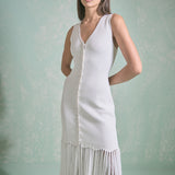 Sleeveless Fringed Knit Midi Dress