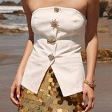 Button Detailed Strapless Tube Top