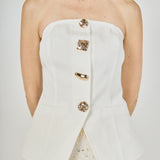 Button Detailed Strapless Tube Top