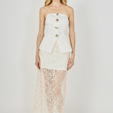 Button Detailed Strapless Tube Top
