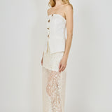 Button Detailed Strapless Tube Top