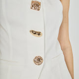 Button Detailed Strapless Tube Top