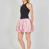 Mix Media Halterneck Bubble Mini Dress