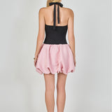 Mix Media Halterneck Bubble Mini Dress