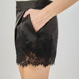 Lace Trimmed Satin Shorts