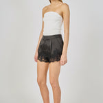 Lace Trimmed Satin Shorts CHAMPAGNE / L