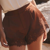 Lace Trimmed Satin Shorts