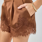 Lace Trimmed Satin Shorts