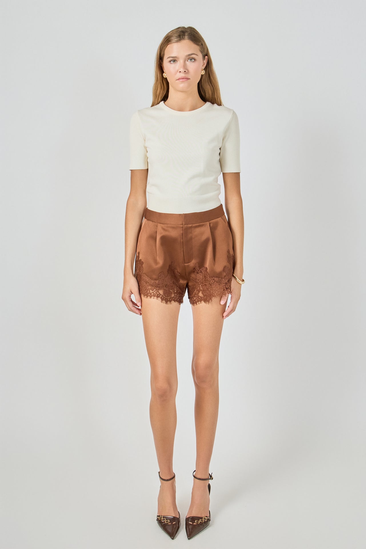 Lace Trimmed Satin Shorts