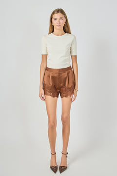 Lace Trimmed Satin Shorts