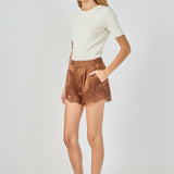 Lace Trimmed Satin Shorts