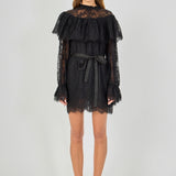 Mock Neck Lace Mini Dress