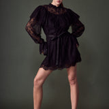 Mock Neck Lace Mini Dress