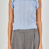 Ruffle Trim Pleated Knit Top