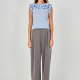Ruffle Trim Pleated Knit Top