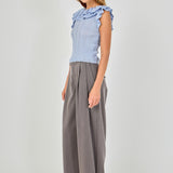 Ruffle Trim Pleated Knit Top