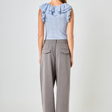 Ruffle Trim Pleated Knit Top