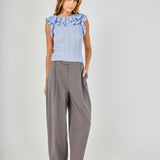 Ruffle Trim Pleated Knit Top