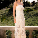 Strapless Embroidered Net Maxi Dress