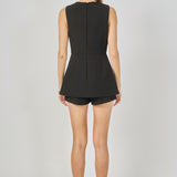 Bow Trimmed Sleeveless Romper