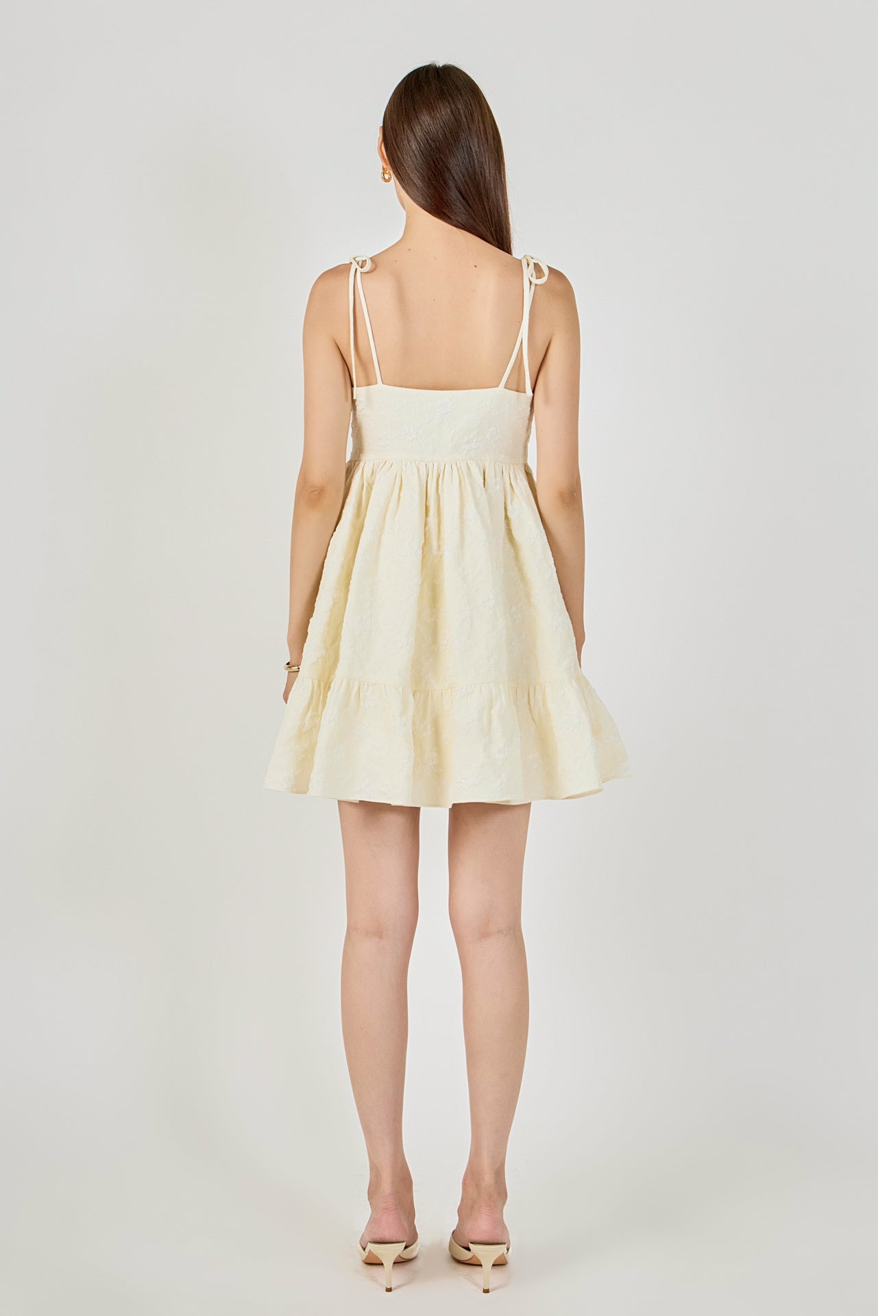 Floral Jacquard Babydoll Mini Dress CREAM / L