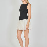 Combo Skirt Boat Neck Mini Dress