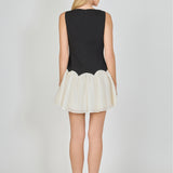 Combo Skirt Boat Neck Mini Dress