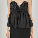 Floral Applique Babydoll Top
