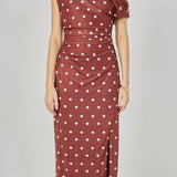 Off Shoulder Polka Dot Mesh Maxi Dress