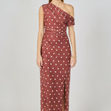 Off Shoulder Polka Dot Mesh Maxi Dress