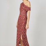 Off Shoulder Polka Dot Mesh Maxi Dress