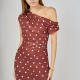 Off Shoulder Polka Dot Mesh Maxi Dress