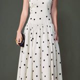 Strapless Polka Dot Drop Waist Midi Dress