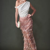 Beaded Fringe Sequin Maxi Skirt