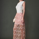 Beaded Fringe Sequin Maxi Skirt